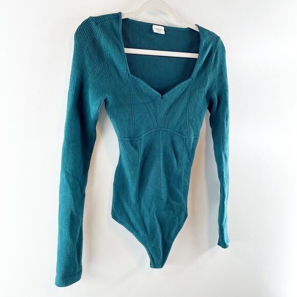 Abercrombie Long Sleeve Sweetheart Neckline Sweater Bodysuit Green Medium - Picture 7 of 7